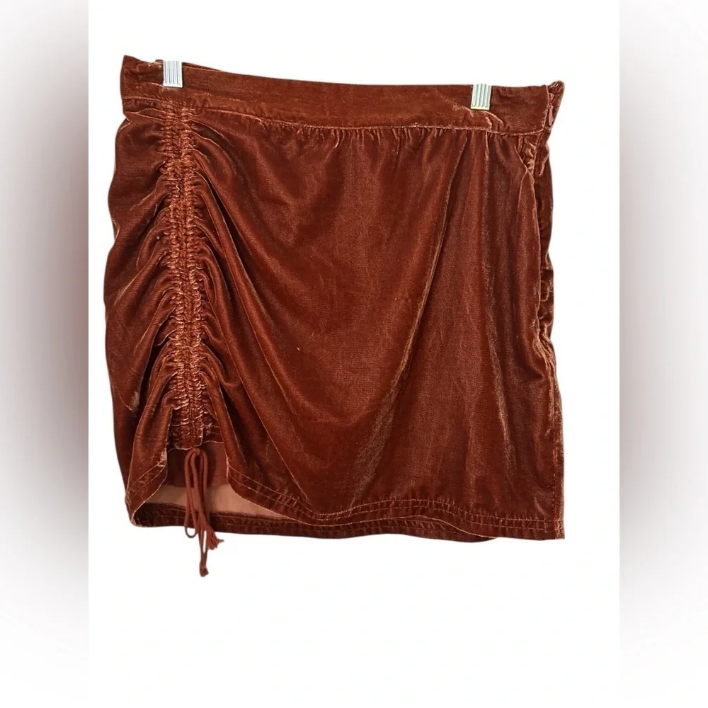 Free People Vivienne Velvet Mini Skirt Slim Natural Waist Brown